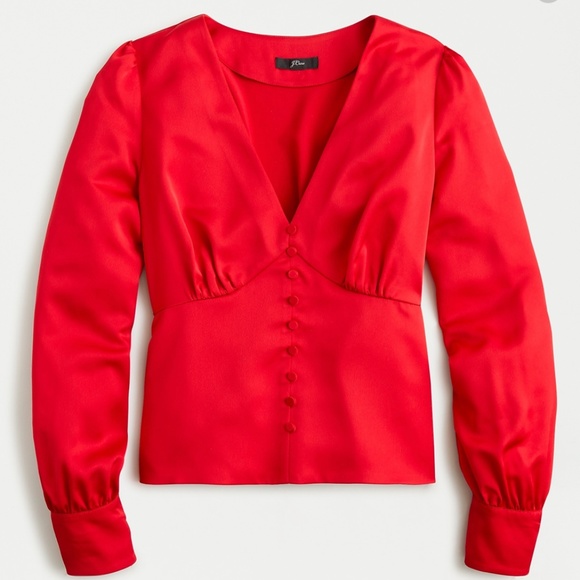 J. CREW Red Satin Blouse Crepe NWT - Picture 1 of 6